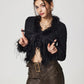 Tied Fuzzy Trim Long Sleeve Knit Cardigan