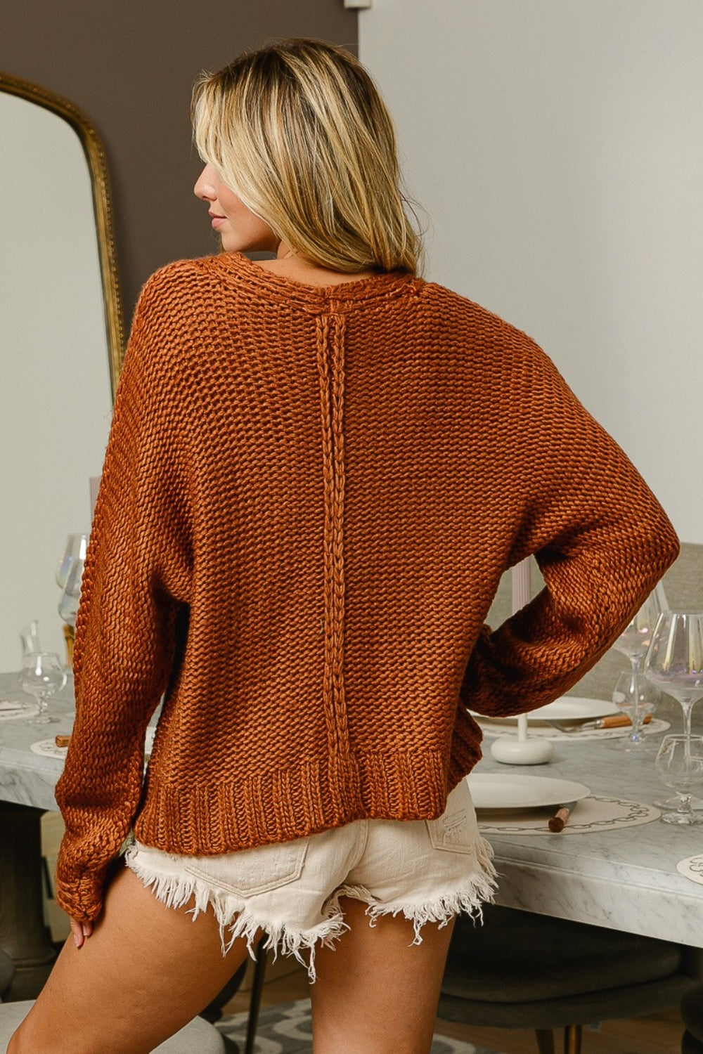BiBi V-Neck Cable Knit Sweater *