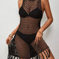 Tassel Hem Hollow Out Sleeveless Cover Up