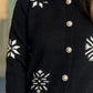 Pearl Trim Collared Neck Long Sleeve Cardigan