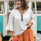 Plus Size Lace Detail V-Neck Three-Quarter Sleeve Blouse