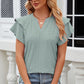Full Size Eyelet Notched Flutter Sleeve T-Shirt
