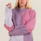VERY J Color Block Mock Neck Drop Shoulder Sweater
