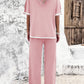 Contrast Trim Round Neck Top and Pants Set