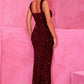 Slit Sequin Square Neck Wide Strap Dress