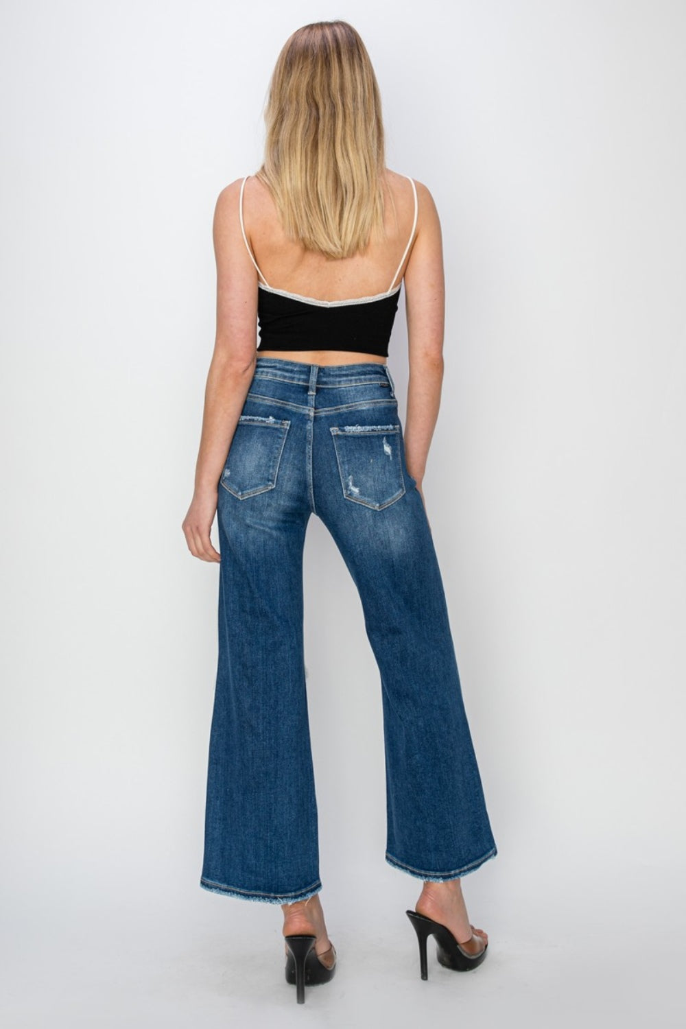 Risen Full Size High Rise Patch Detailed Wide Leg Crop Jeans *