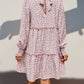 Frill Printed Mock Neck Long Sleeve Mini Dress