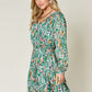 Double Take Full Size Printed Drawstring Waist Long Sleeve Dress