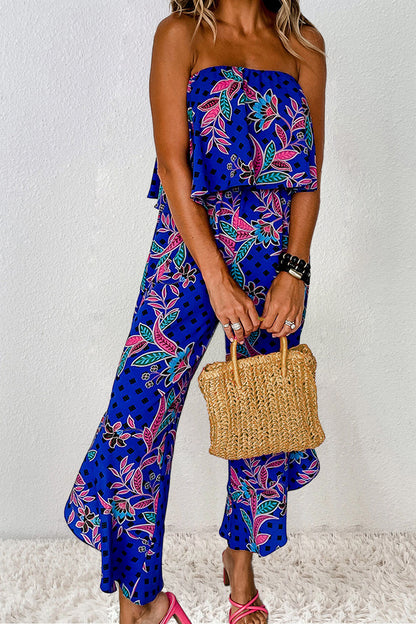 Beautiful Bea Royal Blue Printed Tube Jumpsuit