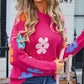 Flower Round Neck Long Sleeve Sweater