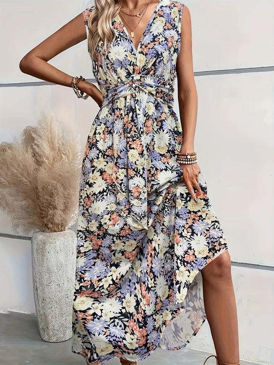 Mia Savannah Floral Sleeveless Midi Dress