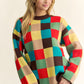 Davi & Dani Color Block Checkered Dropped Shoulder Sweater