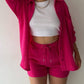 Full Size Texture Button Up Shirt and Drawstring Shorts Set