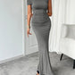Devine Ruched Single Shoulder Short Sleeve Maxi Dress