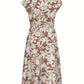 Printed V-Neck Cap Sleeve Midi Dress
