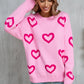 Angel Wings Heart Round Neck Dropped Shoulder Long Sleeve Sweater