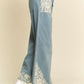 Davi & Dani Lace Applique Wide Leg Jeans
