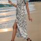 Slit Animal Print Off-Shoulder Midi Dress