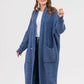 Pocketed Open Front Long Sleeve Longline Cardigan