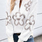 Full Size Flower Half Zip Dropped Shoulder Sweater