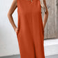Pocketed Round Neck Sleeveless Mini Dress