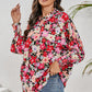 Frill Floral Mock Neck Lantern Sleeve Blouse