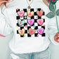 Valentine's Day White Checkered Heart Long Sleeve Sweatshirt