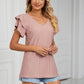 Eyelet Layered Flutter Sleeve V-Neck Knit Top