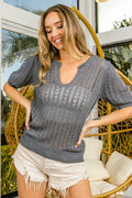 BiBi Eyelet Puff Sleeve Knit Top *
