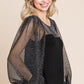 Super Lady Full Size Metallic Mesh Lantern Sleeve Blouse