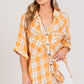 SAGE + FIG Plaid Apricot Button Up Side Slit Shirt