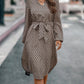 Tied Printed Notched Balloon Sleeve Dress