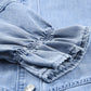 Distressed Collared Neck Flounce Sleeve Denim Dress