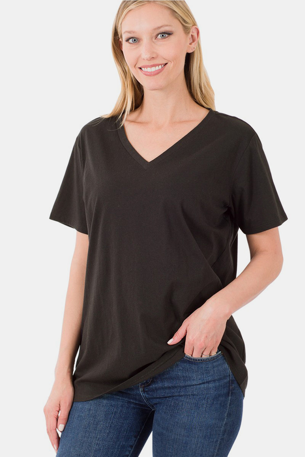 Zenana Full Size V-Neck Short Sleeve T-Shirt *