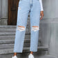 Distressed High Rise Jeans with Pockets