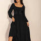 Lace-Up Square Neck Long Sleeve Midi Dress