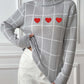 Heart Plaid Turtleneck Long Sleeve Sweater
