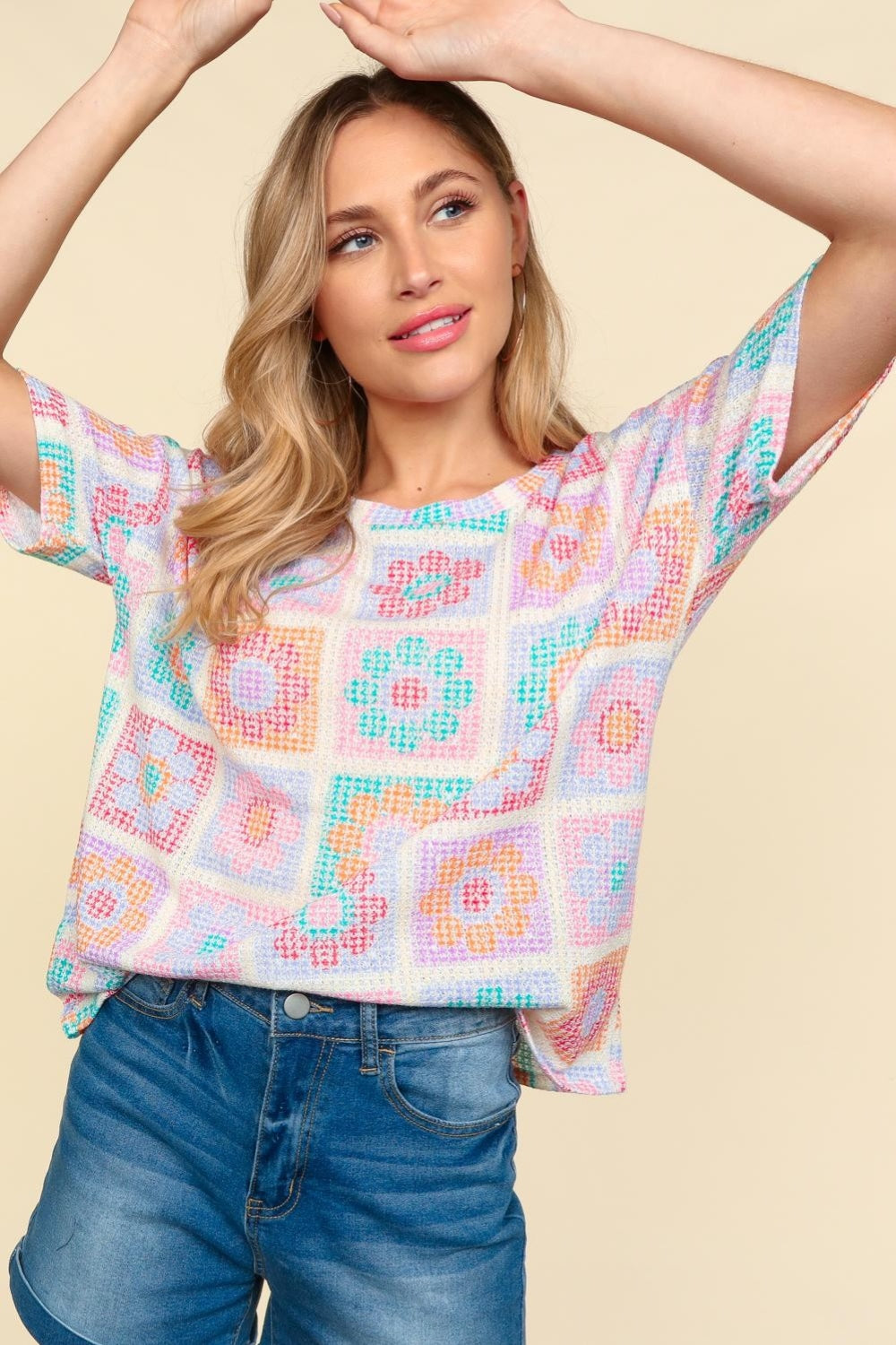 Haptics Flower Print Round Neck Short Sleeve T-Shirt *