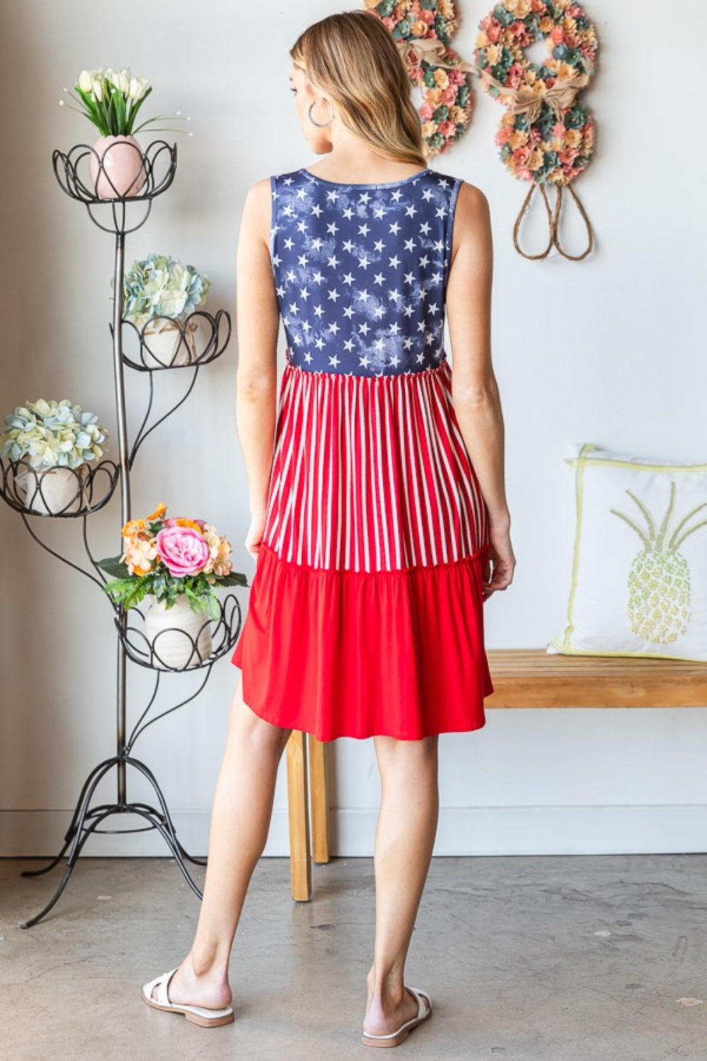 Heimish Full Size US Flag Theme Contrast Tank Dress *
