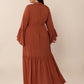 Plus Size Ruffled Notched Long Sleeve Midi Dress