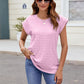 Textured Round Neck Cap Sleeve T-Shirt
