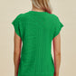 Double Take Full Size Cable-Knit Round Neck Cap Sleeve Sweater