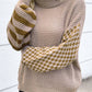 Striped & Checkered Turtleneck Dropped Shoulder Sweater