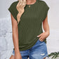 Full Size Textured Round Neck Cap Sleeve Blouse