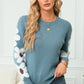 Flower Round Neck Long Sleeve Sweater