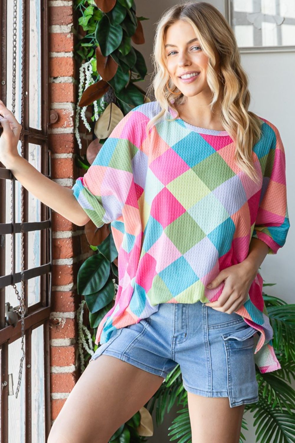 HOPELY Color Block Waffle Oversized T-Shirt *