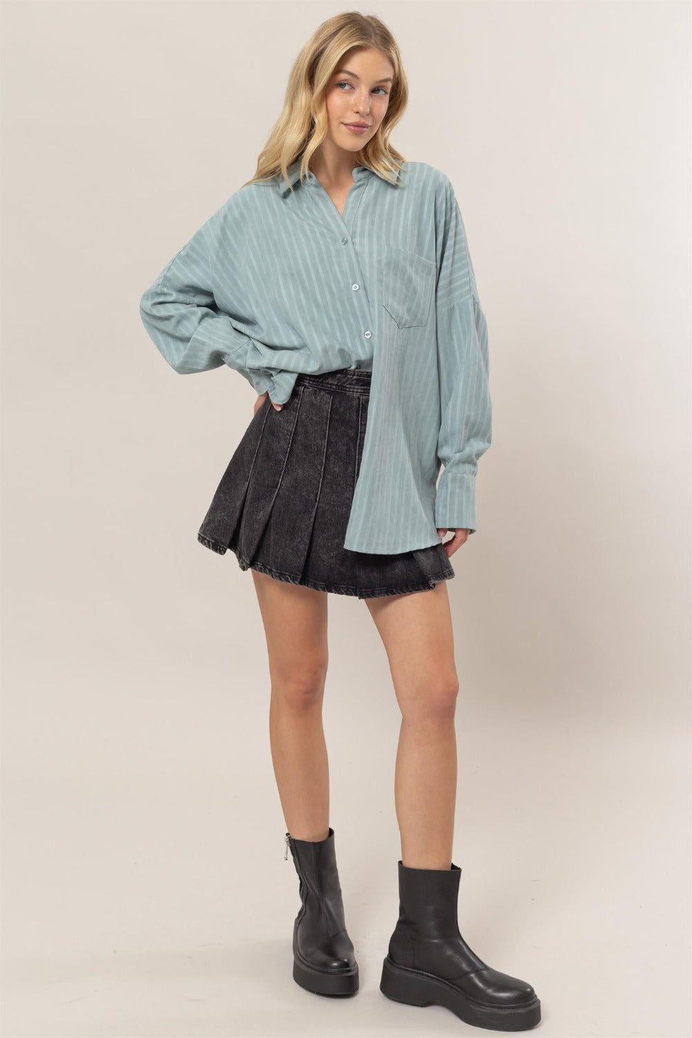 HYFVE Stripe Button Down Long Sleeve Oversized Shirt *