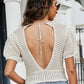 Openwork V-Neck Short Sleeve Knit Top