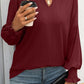 Textured Notched Lantern Sleeve T-Shirt