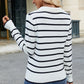 Striped Johnny Collar Long Sleeve Sweater
